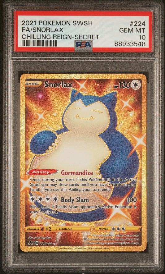 CHILLING REIGN SNORLAX SECRET RARE #224 PSA 10