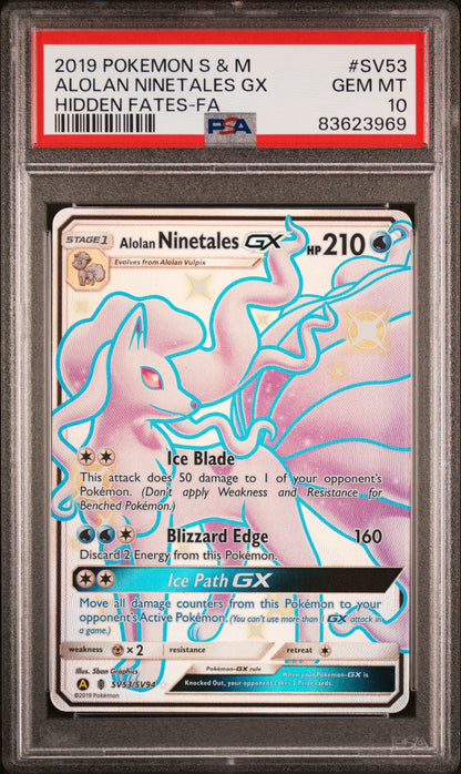 HIDDEN FATES ALOLAN NINETALES GX #SV53 PSA 10