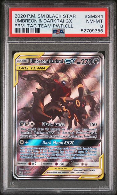 TAG TEAM PROMO UMBREON & DARKRAI GX #SM241 PSA 8